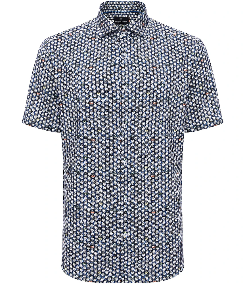 Visconti Big & Tall Skulls Print Stretch Short Sleeve Woven Shirt