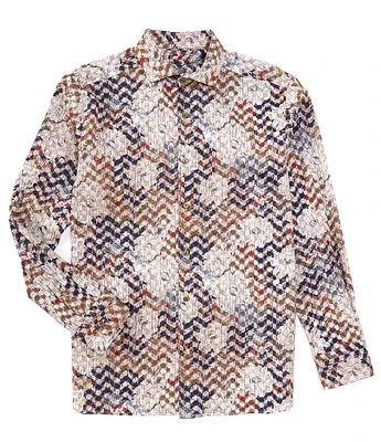 Visconti Chevron Floral Print Long Sleeve Woven Shirt