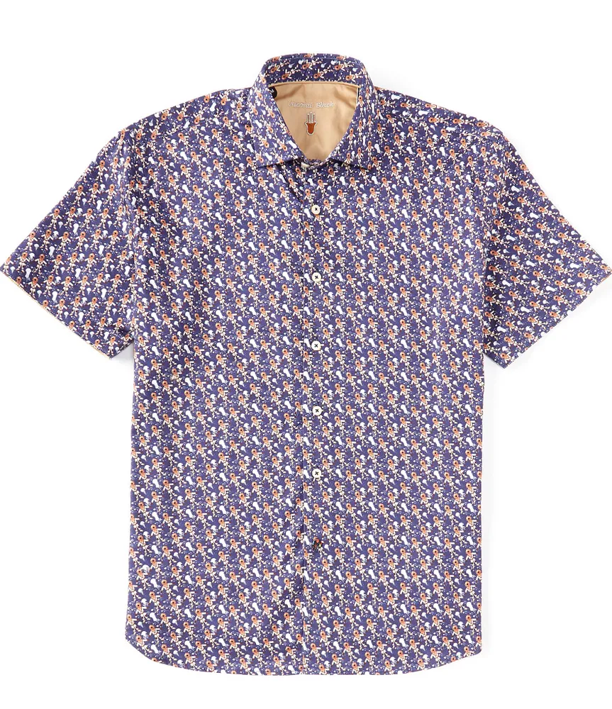 Visconti Deep Sea Divers Print Stretch Short-Sleeve Woven Shirt