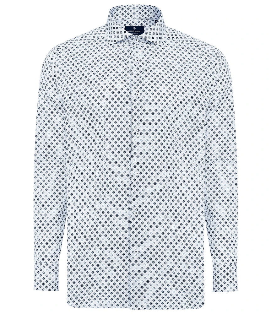 Visconti Diamond Print Stretch Long Sleeve Woven Shirt