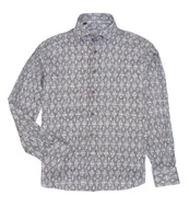 Visconti Diamond Stripe Print Stretch Long-Sleeve Woven Shirt