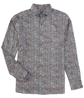 Visconti Digital Abstract Diamond Print Long Sleeve Woven Shirt