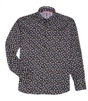 Visconti Multi-Color Skulls Print Stretch Long-Sleeve Woven Shirt