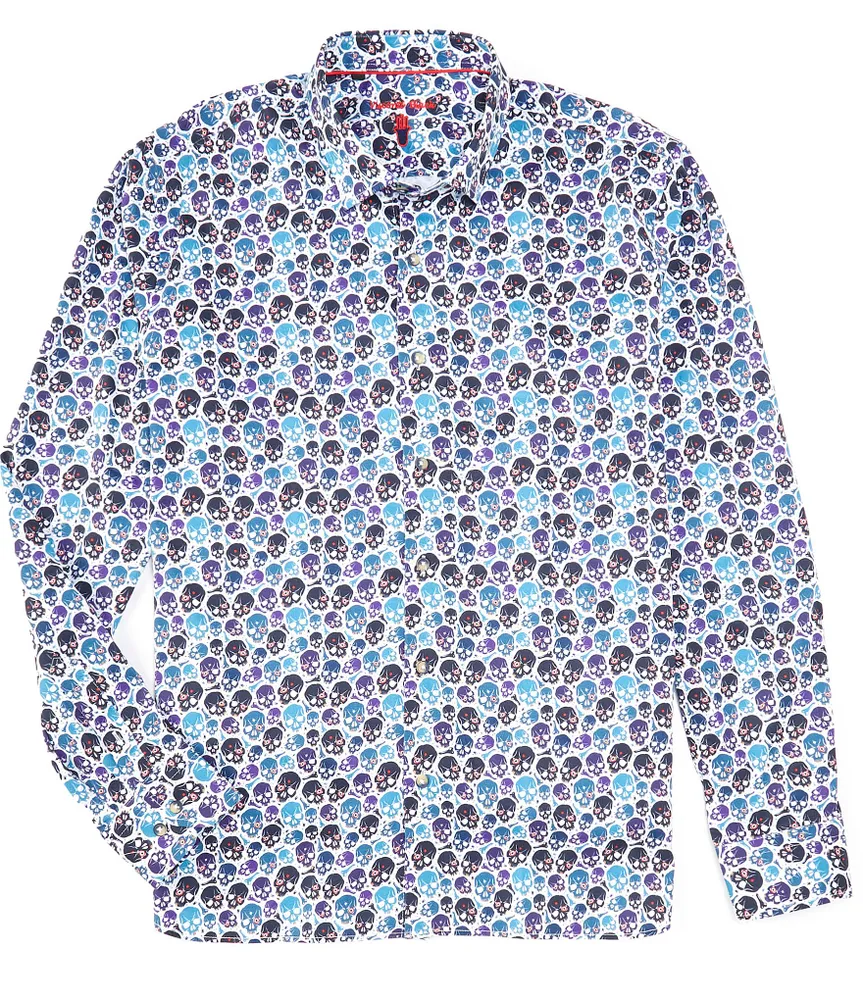 Visconti Multi Skull Print Long Sleeve Woven Shirt