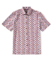Visconti Mustache Print Stretch Short Sleeve Woven Shirt