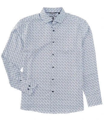 Visconti Performance Stretch Link Print Long Sleeve Woven Shirt