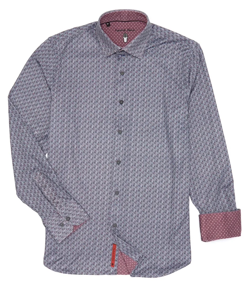 Visconti Performance Stretch Mini Paisley Long Sleeve Woven Shirt