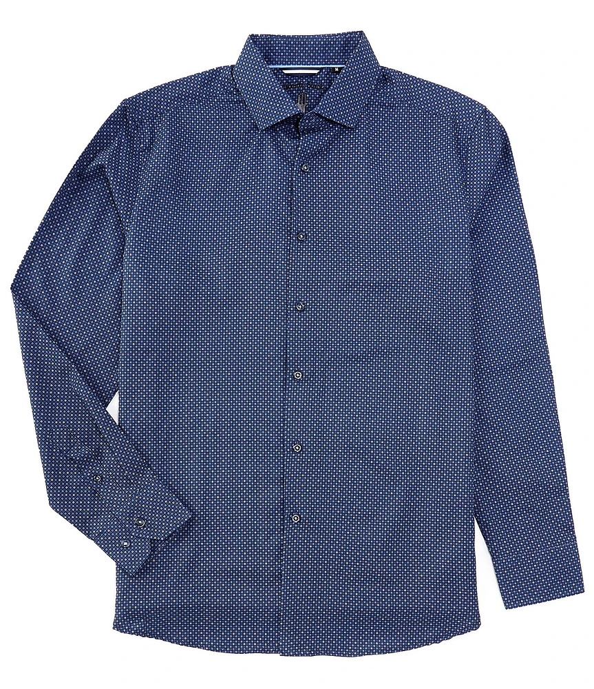 Visconti Performance Stretch Mini Square Geo Print Long Sleeve Woven Shirt