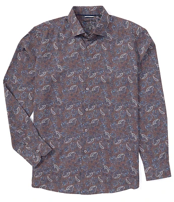 Visconti Performance Stretch Paisley Print Long Sleeve Woven Shirt