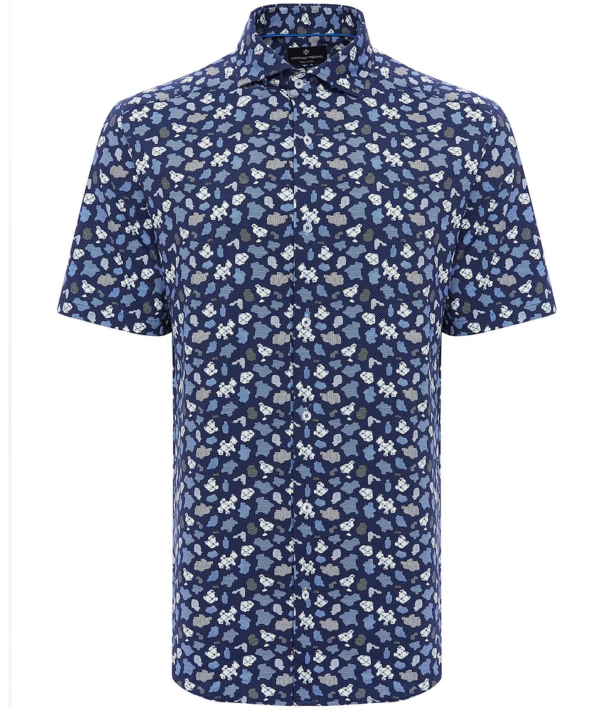 Visconti Puzzle Print Stretch Short Sleeve Woven Shirt