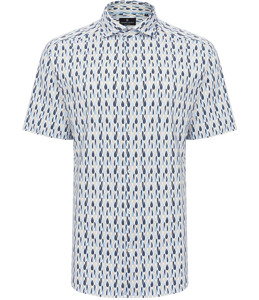 Visconti Retro Print Stretch Short Sleeve Woven Shirt