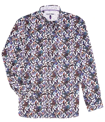 Visconti Satin Stretch Paisley Print Long Sleeve Woven Shirt