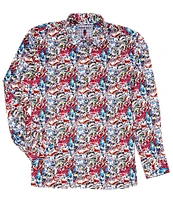 Visconti Stretch Abstract Print Long Sleeve Woven Shirt