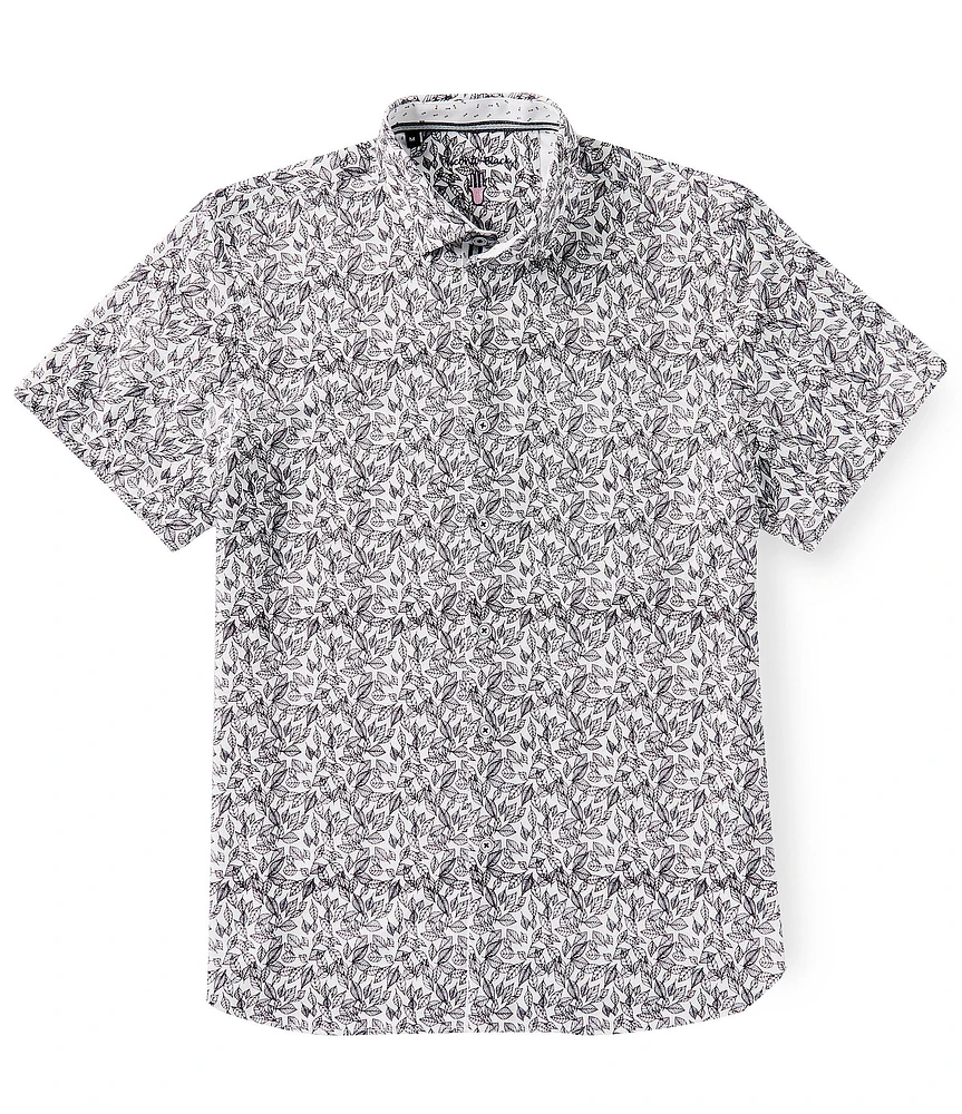 Visconti Stretch Leaf Print Short Sleeve Woven Shirt