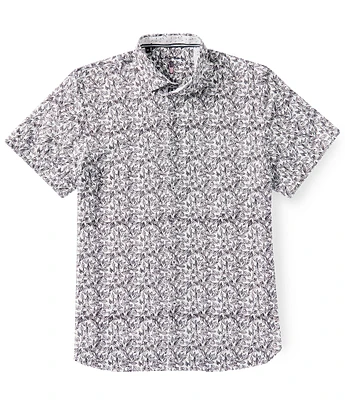 Visconti Stretch Leaf Print Short Sleeve Woven Shirt