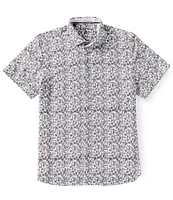 Visconti Stretch Leaf Print Short Sleeve Woven Shirt