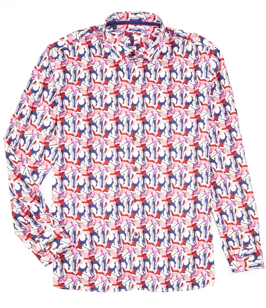 Visconti Stretch Swirl Print Long Sleeve Woven Shirt