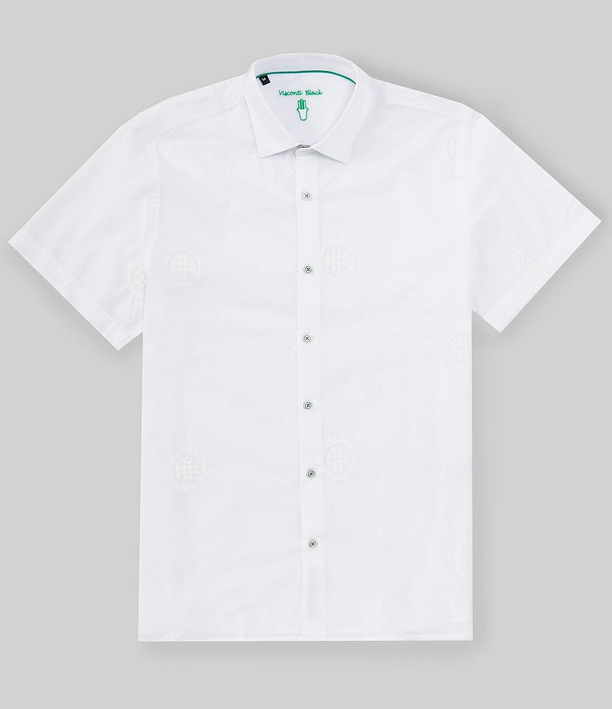 Visconti Stretch Tonal Circle Print Short Sleeve Woven Shirt