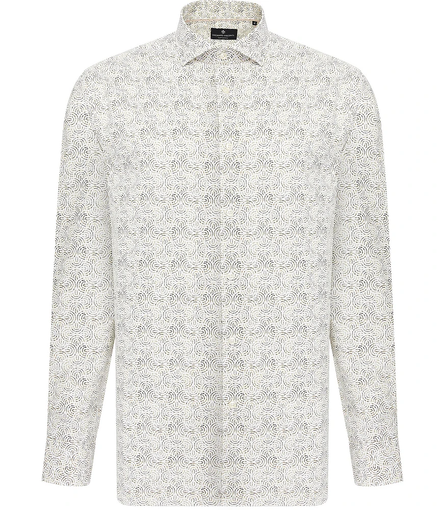 Visconti Swirl Print Stretch Long Sleeve Woven Shirt
