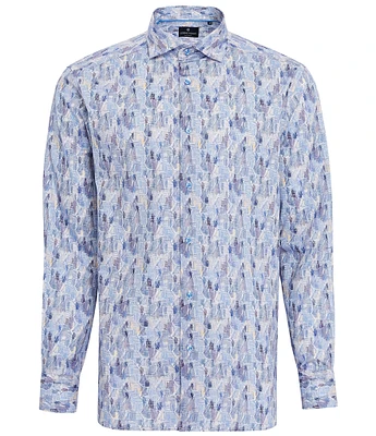 Visconti Wavy Grid Print Stretch Long Sleeve Woven Shirt