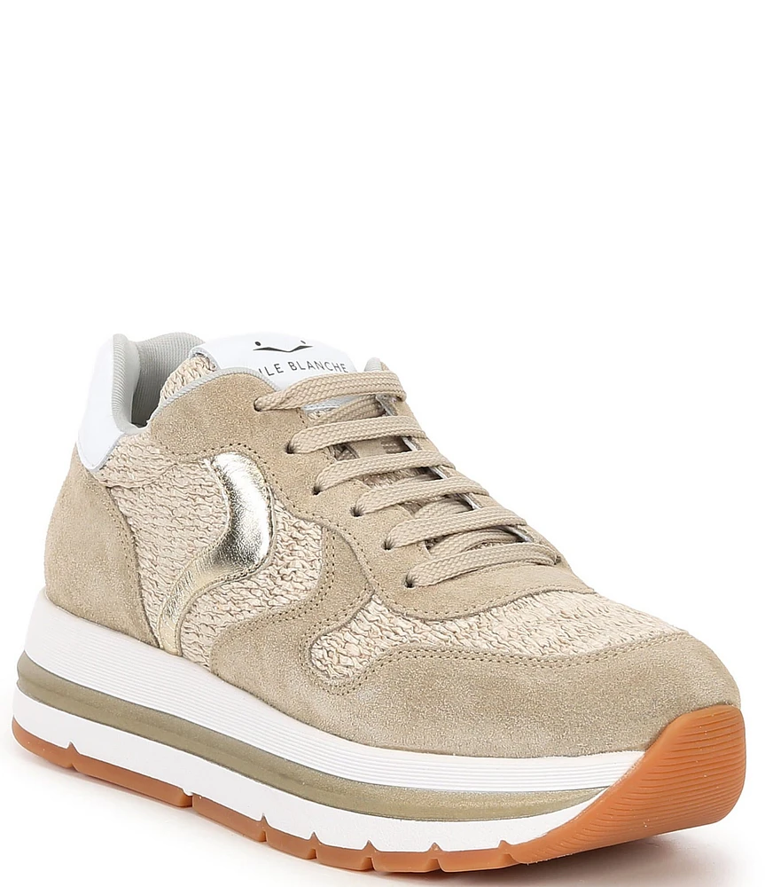 Voile Blanche Maran Suede And Raffia Lace-Up Sneakers