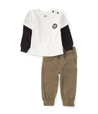 Volcom Baby Boys 12-24 Months Color Block Jersey Two-Fer T-Shirt & Solid Twill Jogger Pants