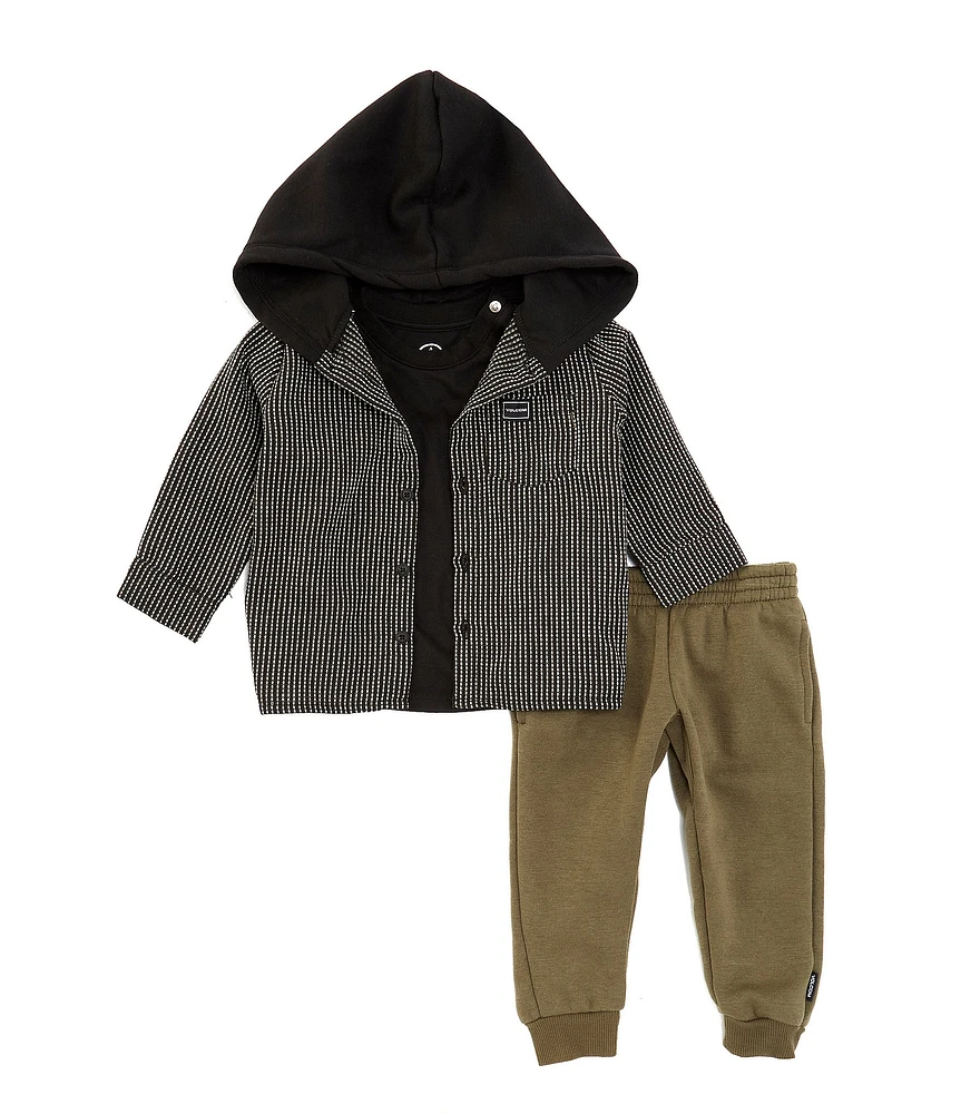 Volcom Baby Boys 12-24 Months Shacket, Short Sleeve T-Shirt & Solid Fleece Jogger Pant Set