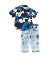 Volcom Baby Boys 12-24 Months Short-Sleeve Printed Woven Shirt & Cargo-Pocket Denim Jeans Set