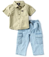 Volcom Baby Boys 12-24 Months Short Sleeve Solid Dobby Shirt & Jeans Set