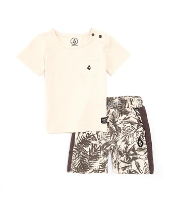 Volcom Baby Boys 12-24 Months Short Sleeve Solid Pocket T-Shirt & Printed Shorts Set