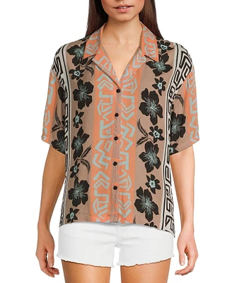 Volcom Funtastical Mixed Media Printed Short Sleeve Gauze Shirt