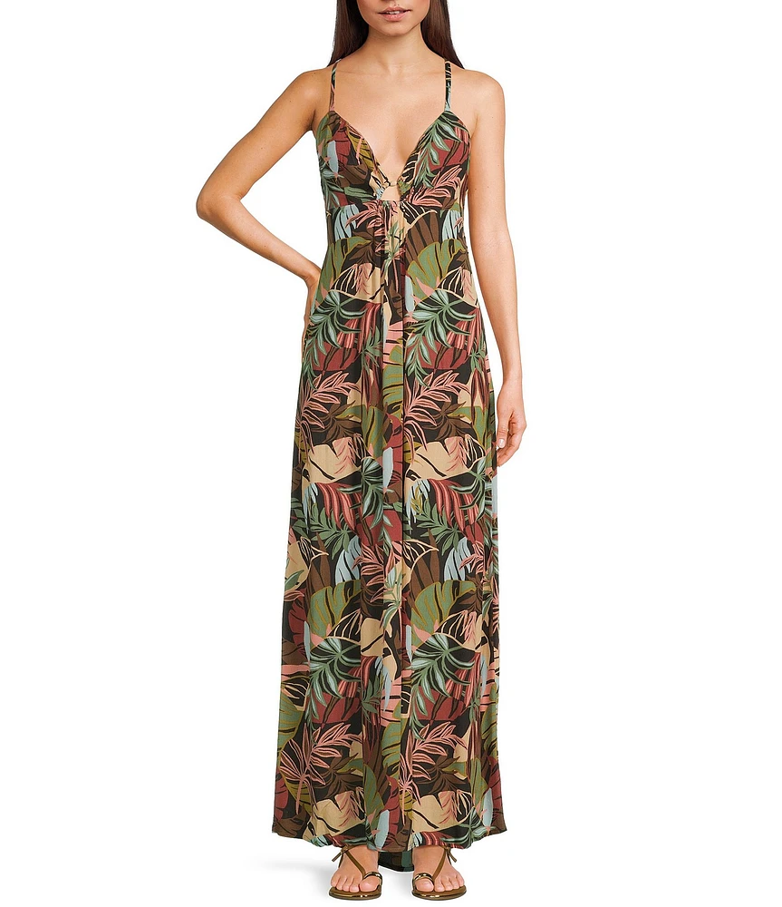 Volcom Jungle Luv Sleeveless Printed Long A-Line Dress