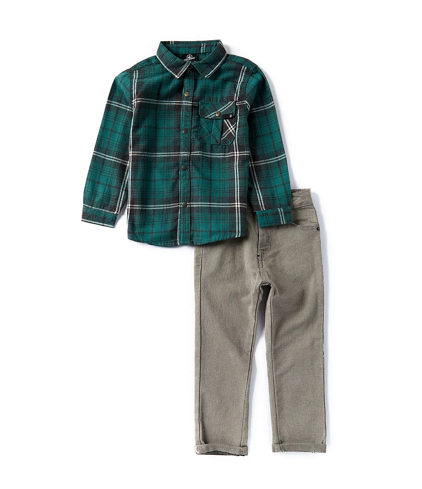 Volcom Little Boys 2T-4T Long Sleeve Brushed Flannel Plaid Shirt & Denim Jeans 2-Piece Set