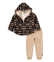 Volcom Little Boys 2T-4T Long Sleeve Patterned Woven Hooded Jacket, Short Sleeve Knit T-Shirt & Fleece Jogger Pant Set