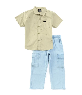 Volcom Little Boys 2T-4T Short Sleeve Dobby-Weave Shirt & Cargo Pocket Jeans Set