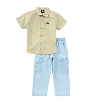 Volcom Little Boys 2T-4T Short Sleeve Dobby-Weave Shirt & Cargo Pocket Jeans Set