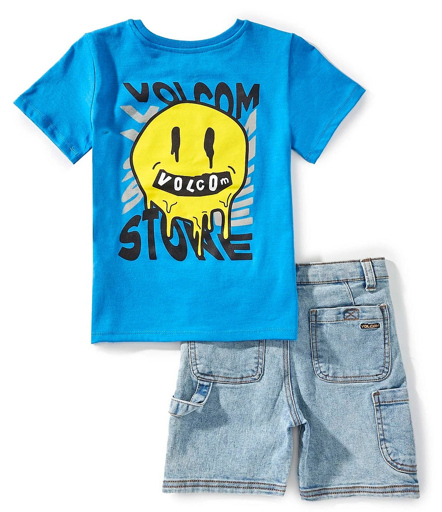 Volcom Little Boys Short Sleeve Stripe T-Shirt & Denim Shorts Set