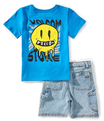 Volcom Little Boys Short Sleeve Stripe T-Shirt & Denim Shorts Set