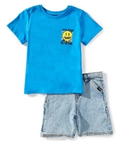 Volcom Little Boys Short Sleeve Stripe T-Shirt & Denim Shorts Set