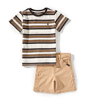 Volcom Little Boys Short Sleeve Stripe T-Shirt & Denim Shorts Set