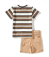 Volcom Little Boys Short Sleeve Stripe T-Shirt & Denim Shorts Set