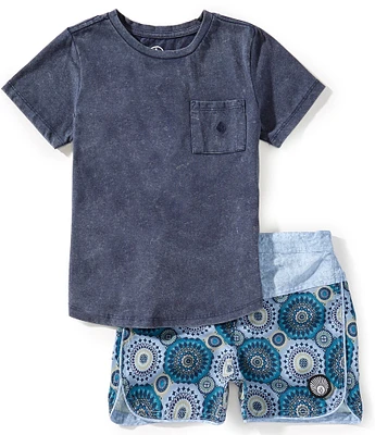 Volcom Little Boys 2T-7 Short Sleeve T-Shirt and Swim Trunk Set