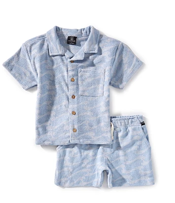 Volcom Little Boys 2T-7 Short-Sleeve Toweling Wave Print Shirt & Short Set