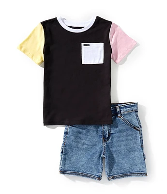 Volcom Little Boys Color Block Knit T-Shirt & Denim Short Set