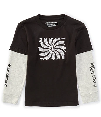 Volcom Little Boys 4-7 Long Sleeve Midnight Twofer Graphic Pullover