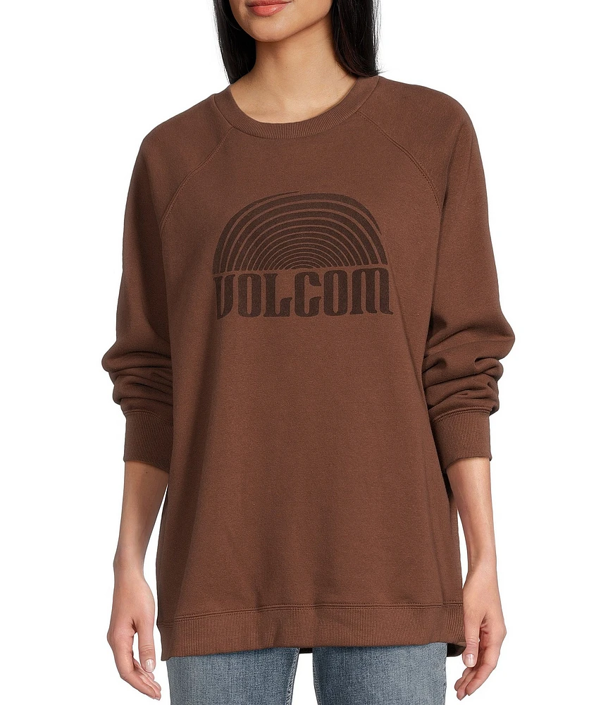 Volcom Stone Magic Raglan Sleeve Flocked Print Fleece Boyfriend Sweatshirt