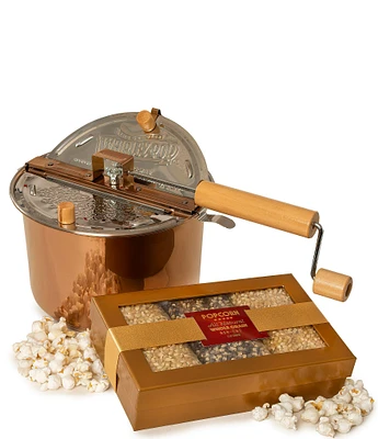 Wabash Valley Farms Luxury Snacking Popcorn & Copper Plated Stainless Steel Whirley Pop Popcorn Maker Gift Set