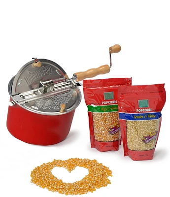 Wabash Valley Farms Popcorn Love Red Whirley Pop Popcorn Maker Gift Set