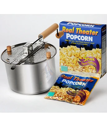 Wabash Valley Farms Stainless Steel Whirley-Pop Popcorn Maker with All-Inclusive 5-Pack Set