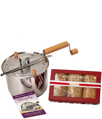 Wabash Valley Farms Stainless Steel Whirley Pop Popcorn Maker with Hull-less Popcorn Box Set